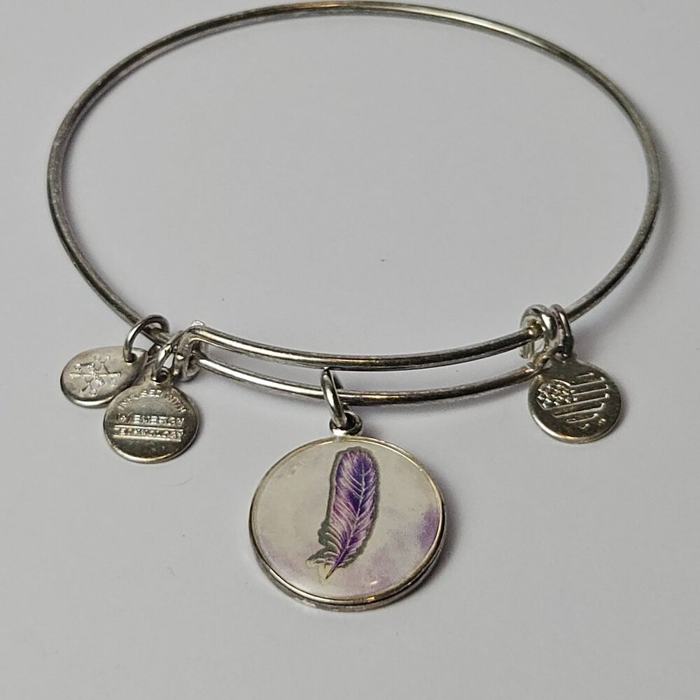 Alex and Ani 2016 "Keep Your Heart Light" Feather Silver Bangle Bracelet